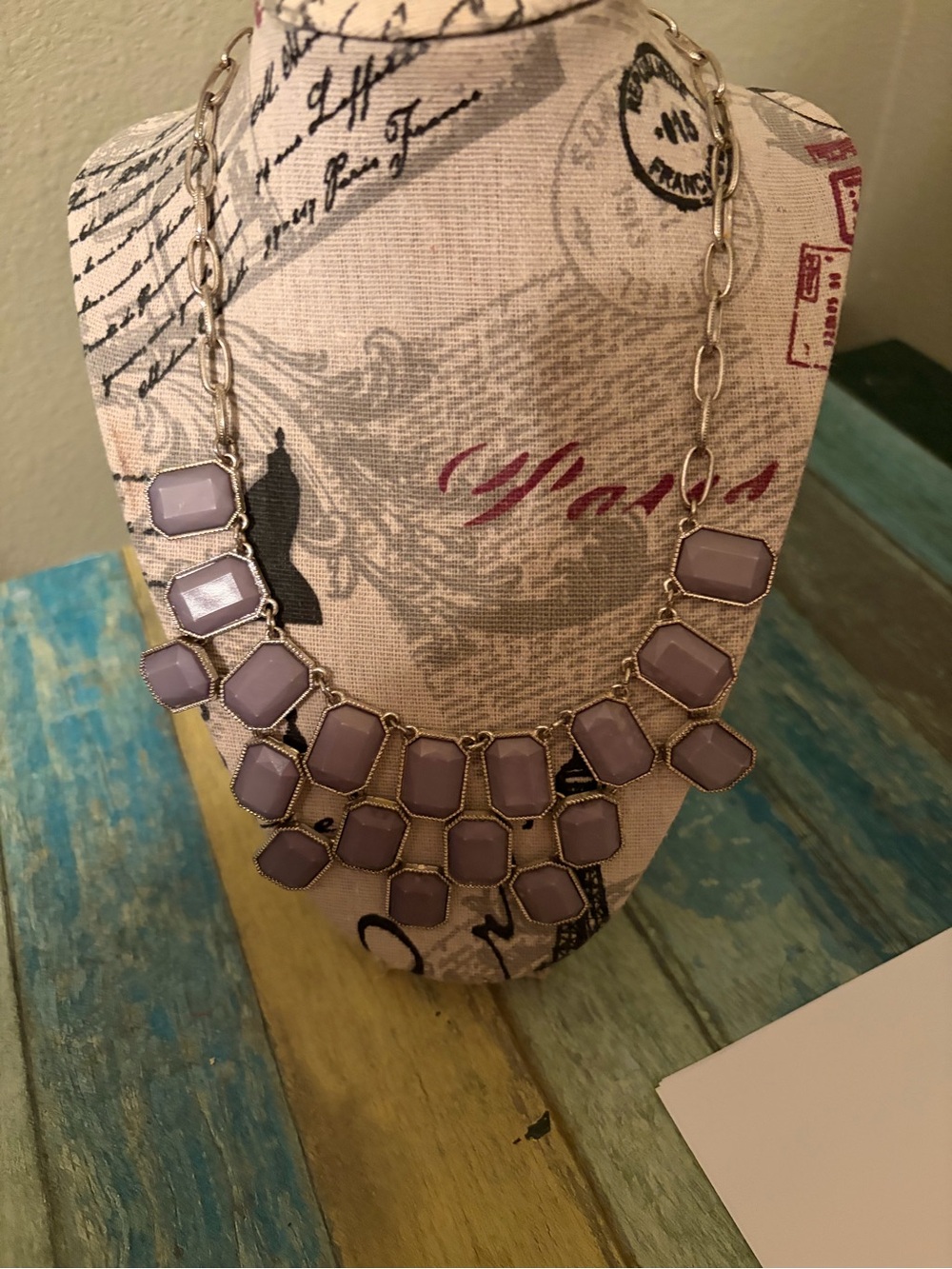 New York & Company Lavender Statement Bib Necklace with Gold-Tone Chain